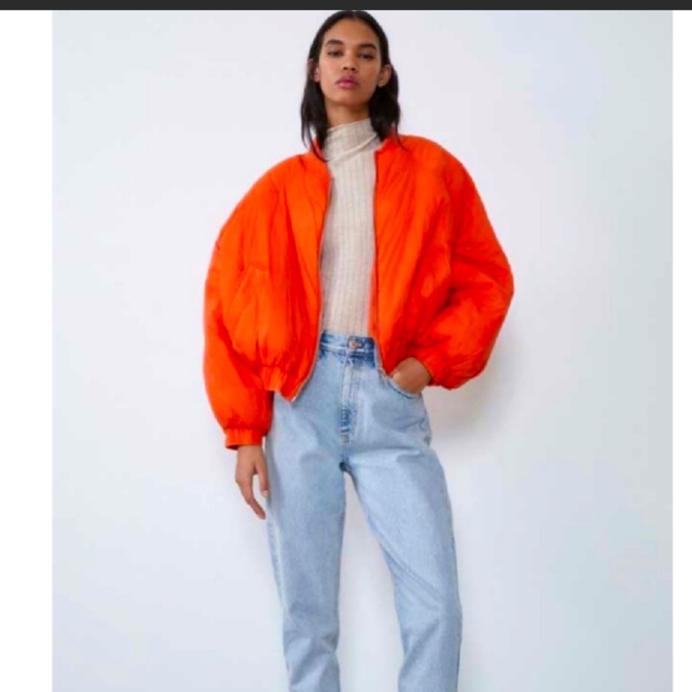 ZARA coral balloon sleeve puff jacket